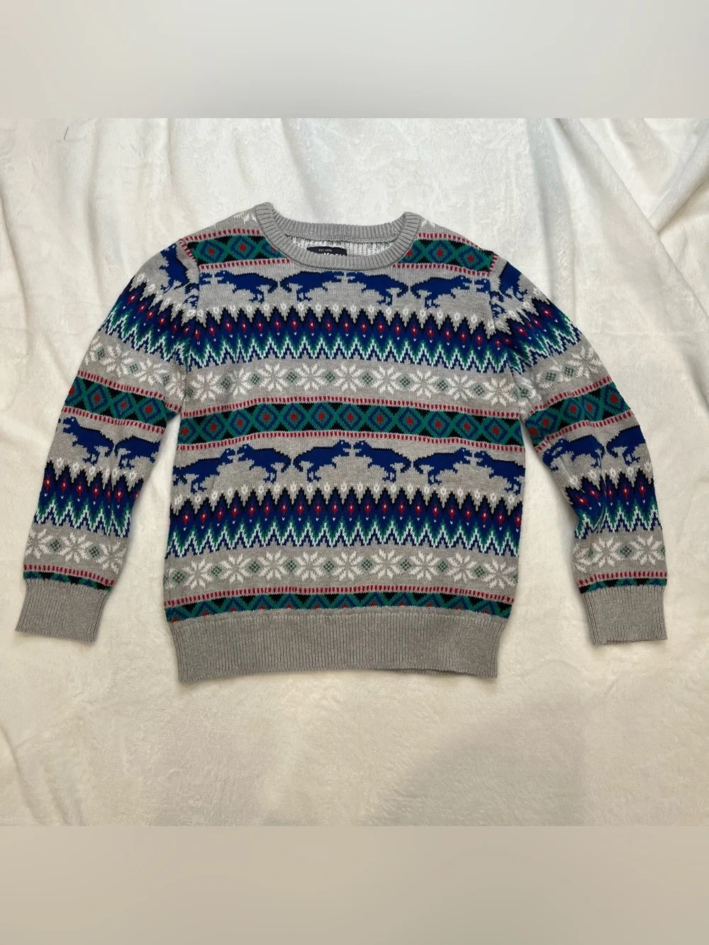 OshKosh B’gosh Boys Fair Isle Dinosaur Crew Neck Vintage Style Sweater Size 8